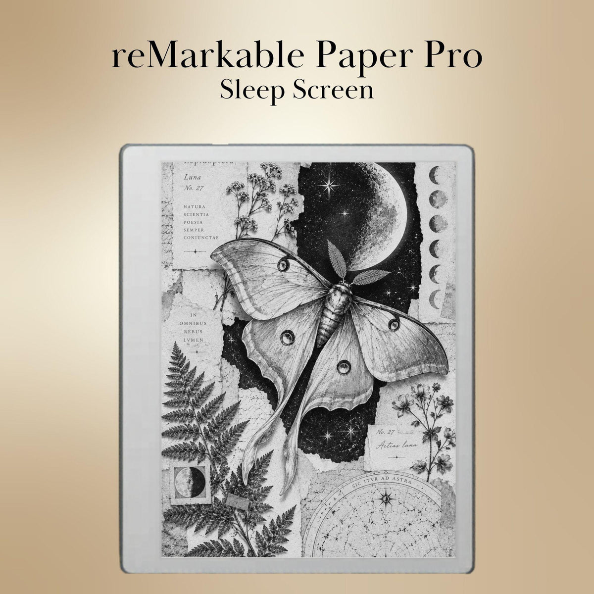 reMarkable Paper Pro & 2 — Antique Collage Sleep Screens, sepia + black & white