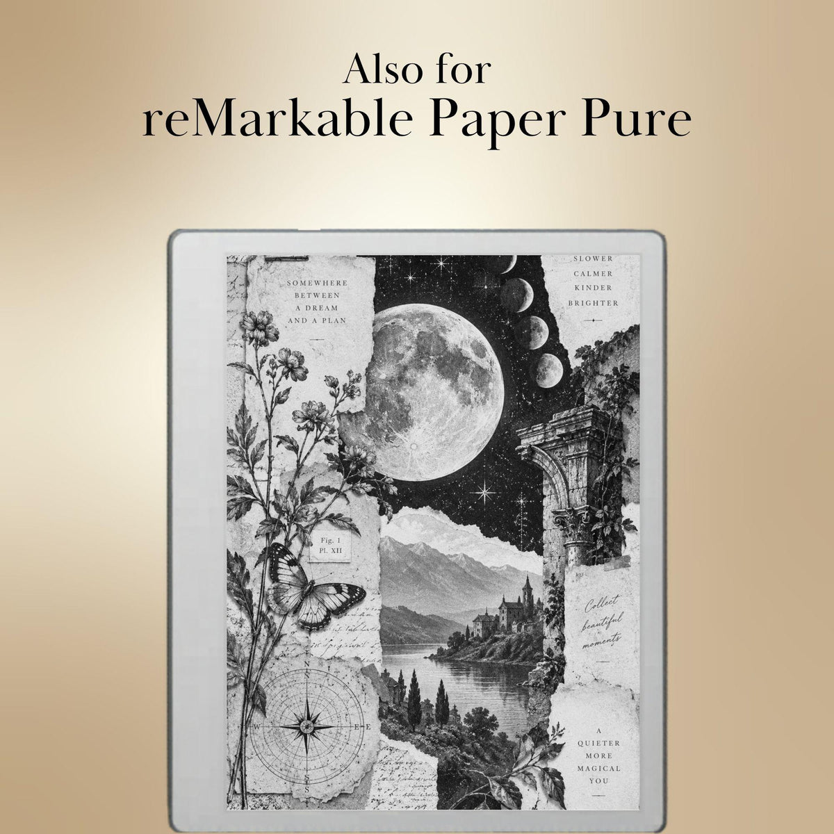 reMarkable Paper Pro & 2 — Antique Collage Sleep Screens, sepia + black & white