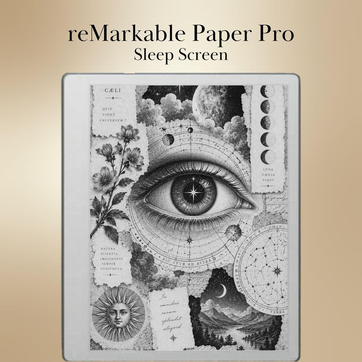 reMarkable Paper Pure & 2 — Antique Collage Sleep Screens, grayscale edition