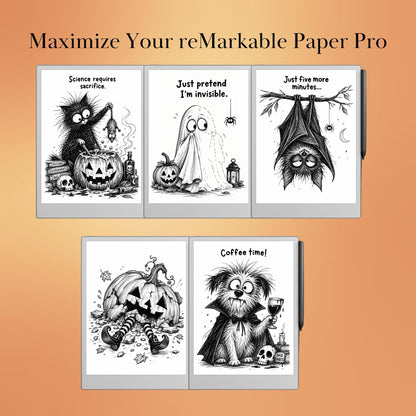 reMarkable Paper Pro & 2 — Halloween Sleep Screens, 15 funny designs color + B&W