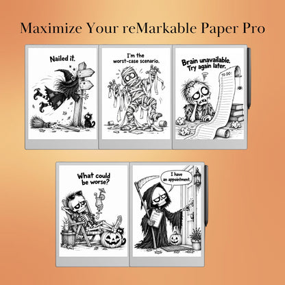 reMarkable Paper Pro & 2 — Halloween Sleep Screens, 15 funny designs color + B&W
