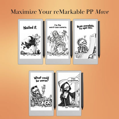 reMarkable Paper Pro Move — Halloween Sleep Screens, 15 funny designs color + B&W