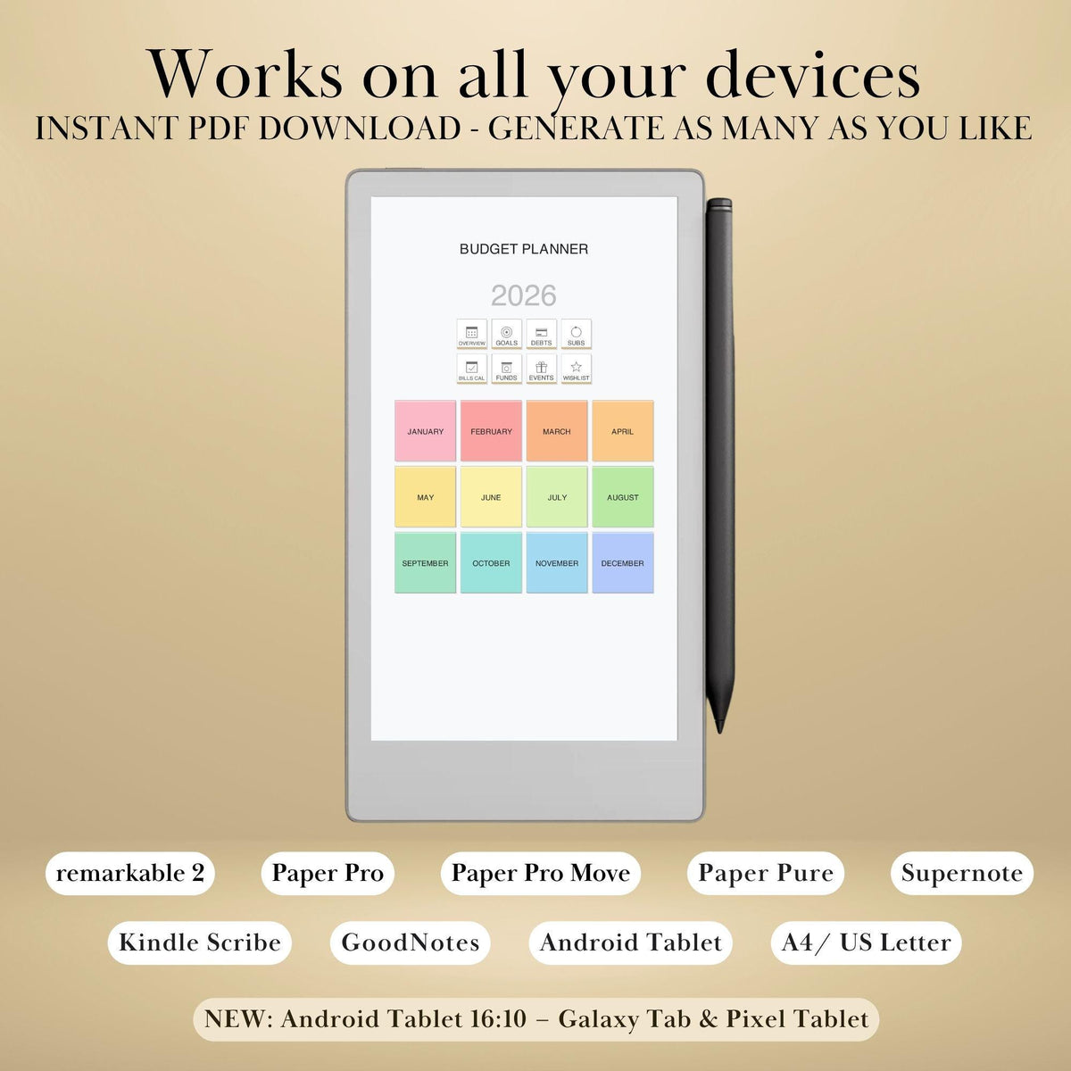All reMarkable Devices — Budget Planner Creator, monthly budgets, savings & debt snowball