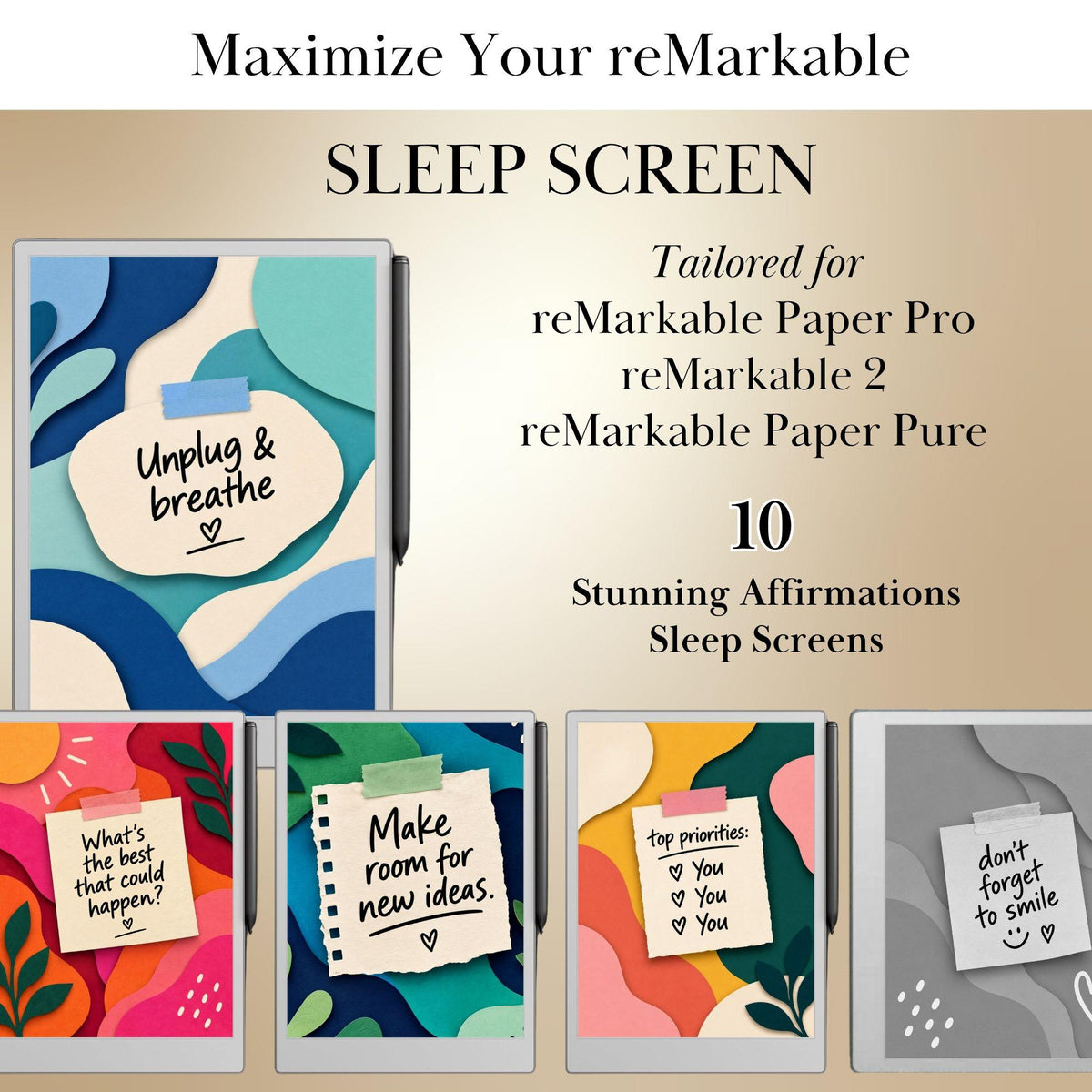 Affirmations Sleep Screen Bundle for reMarkable Paper Pro, reMarkable Paper Pure & reMarkable 2 | Remarkable Templates