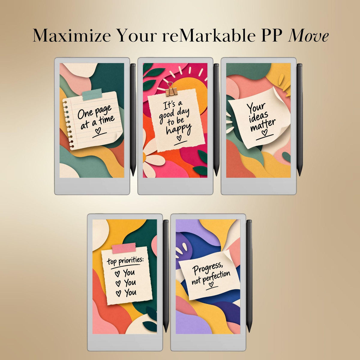 reMarkable Paper Pro Move — Gentle Affirmation Sleep Screens, papercut sticky notes