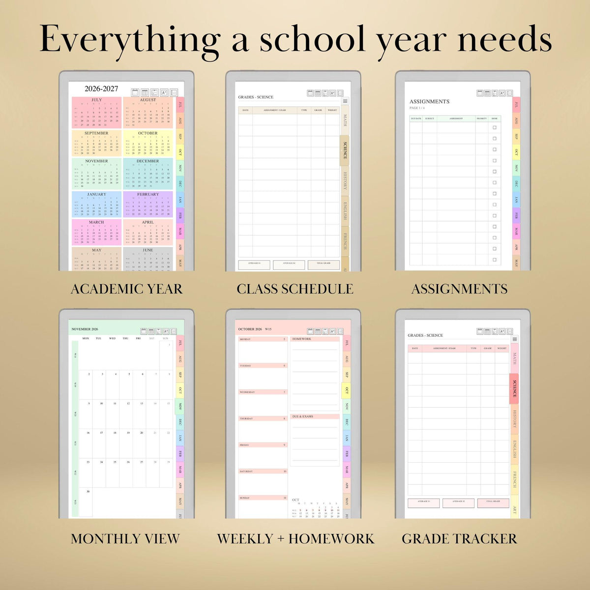 All reMarkable Devices — Student Planner Creator, academic year, grades & timetable
