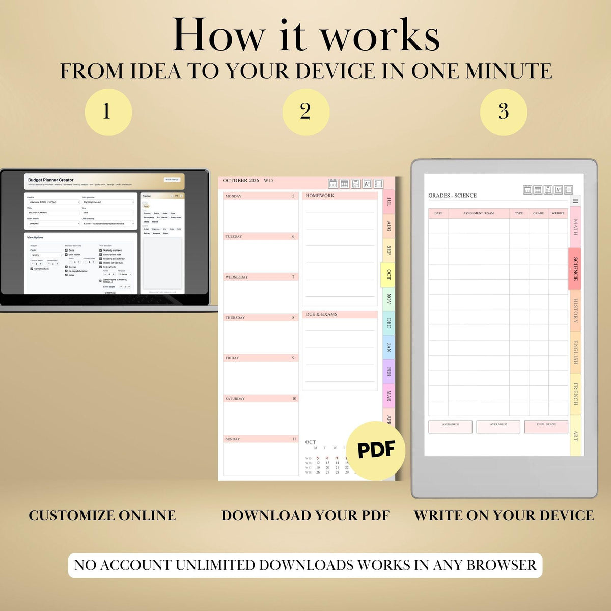 All reMarkable Devices — Student Planner Creator, academic year, grades & timetable