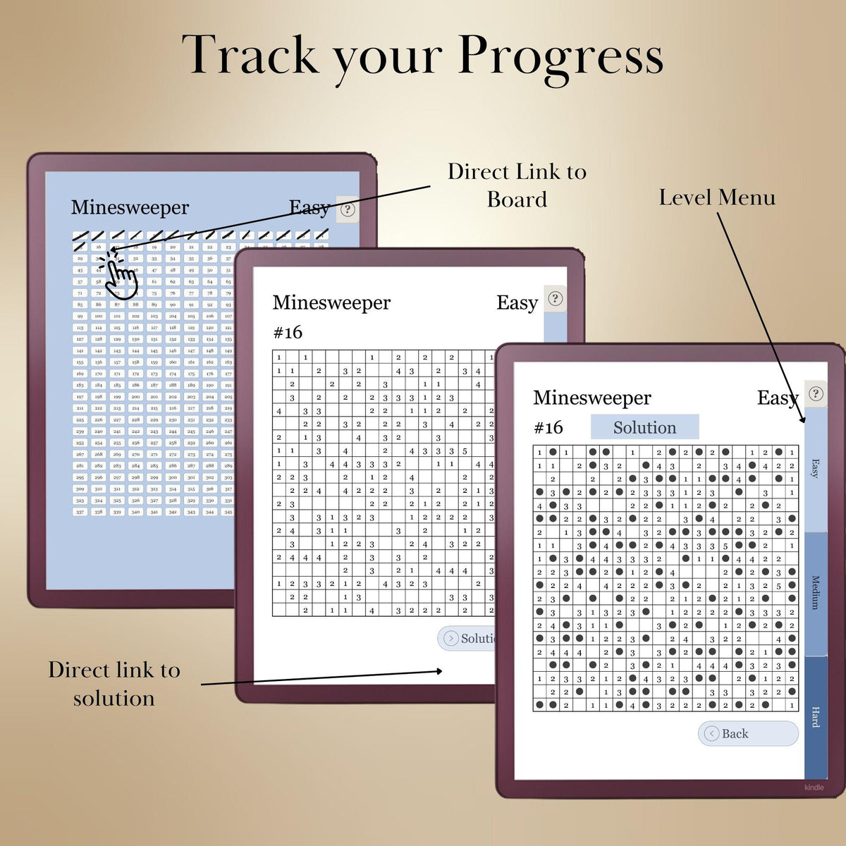 Kindle Scribe — Minesweeper Puzzle Book, 1000+ brain games