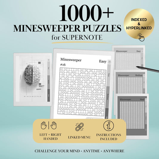 Supernote Templates Minesweeper Puzzle Book | Hyperlinked PDF | Supernote Puzzle Game | Supernote Template | Brain Training for eInk Tablets