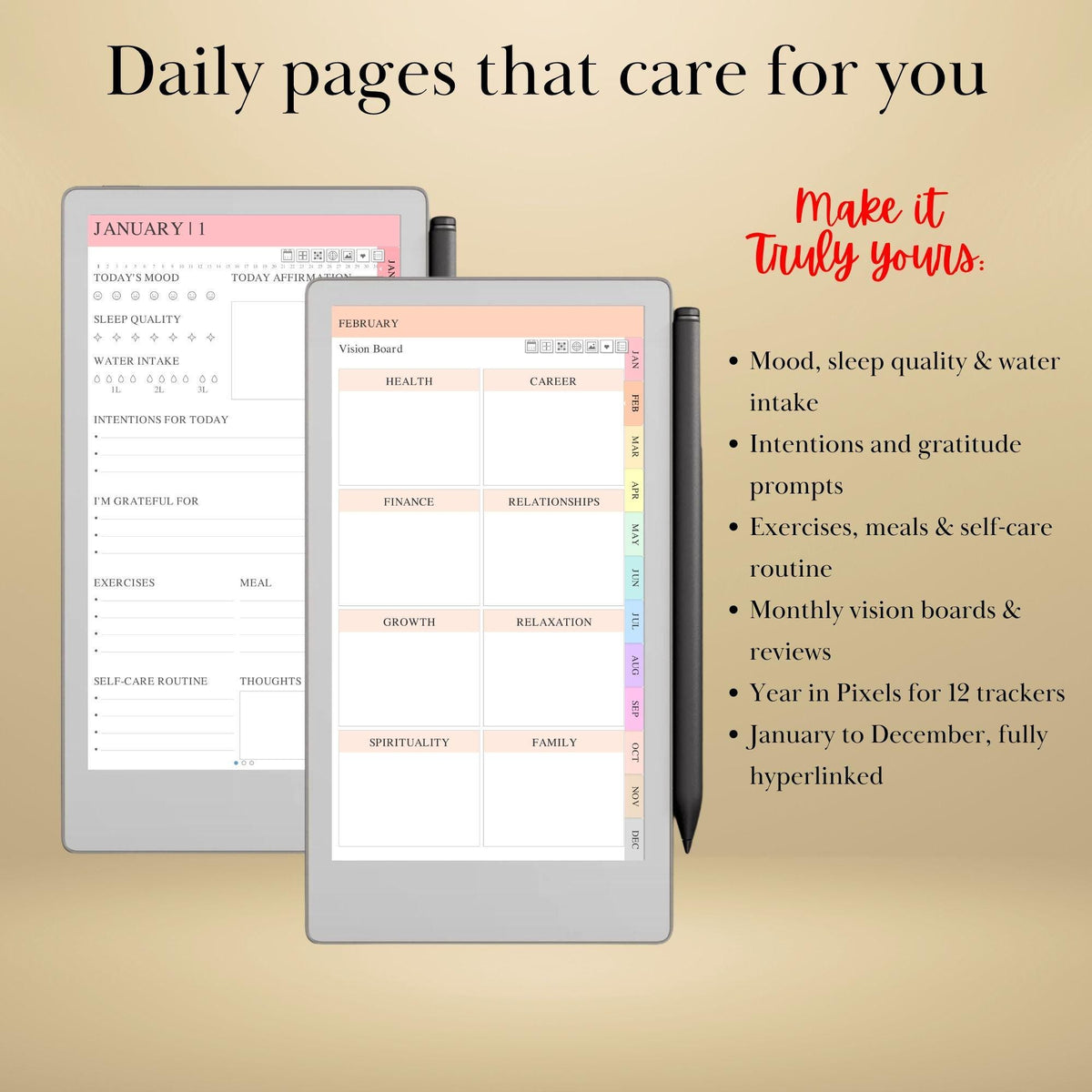 All reMarkable Devices — Wellness & Gratitude Journal Creator, mood tracker & year in pixels