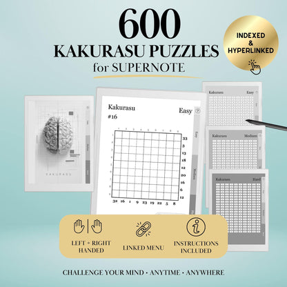 Supernote Templates Kakurasu Puzzle Book | Hyperlinked PDF | Supernote Puzzle Game | Supernote Template | Brain Training for eInk Tablets