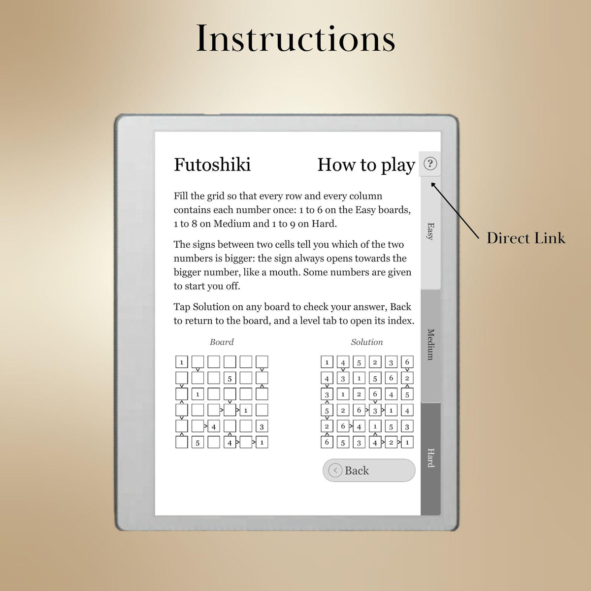 reMarkable Paper Pure & 2 — Futoshiki Puzzle Book, 1200 brain games