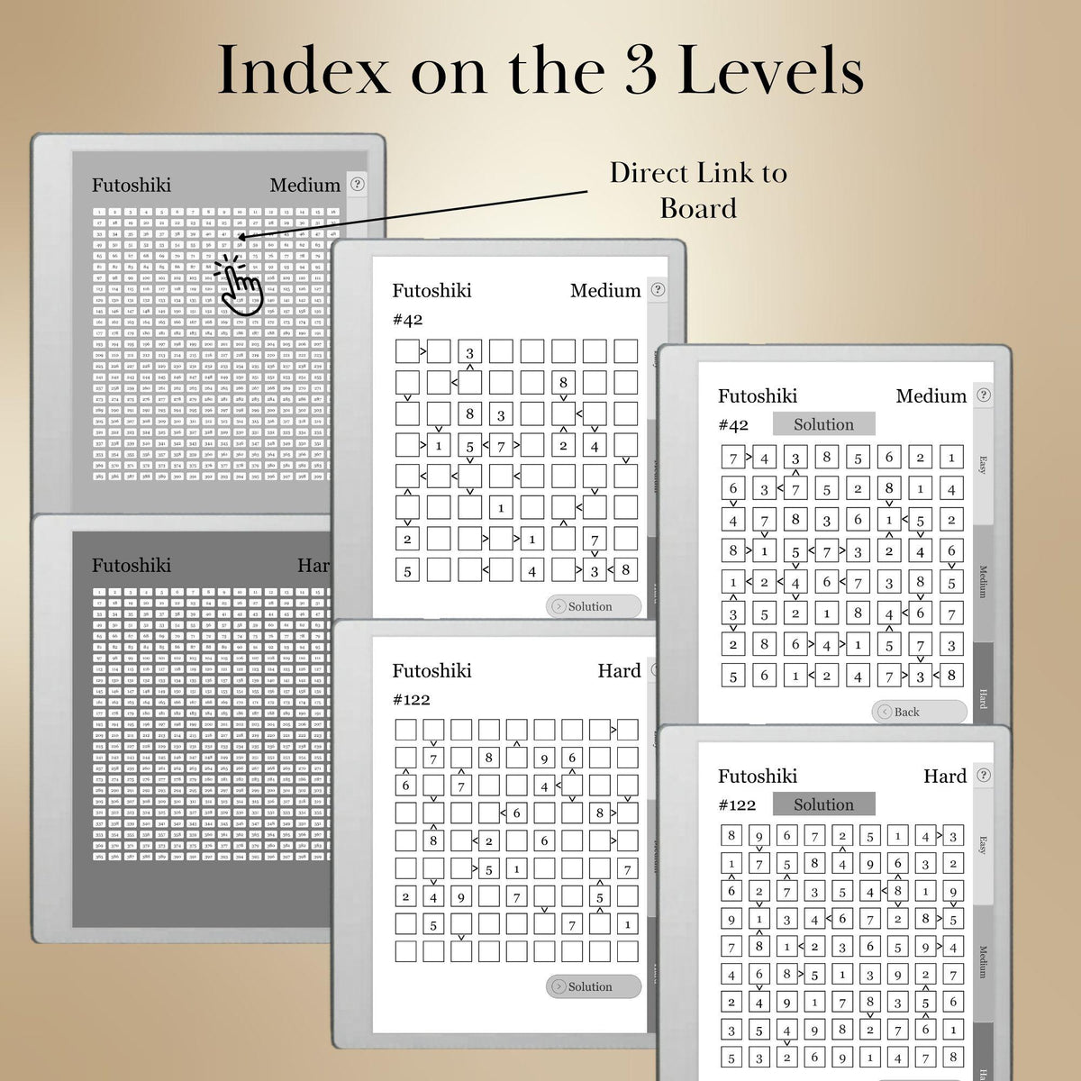 reMarkable Paper Pure & 2 — Futoshiki Puzzle Book, 1200 brain games