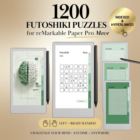 Futoshiki Puzzle Book for reMarkable Paper Pro Move Template: 600 Hyperlinked Brain Games e-ink tablet Templates
