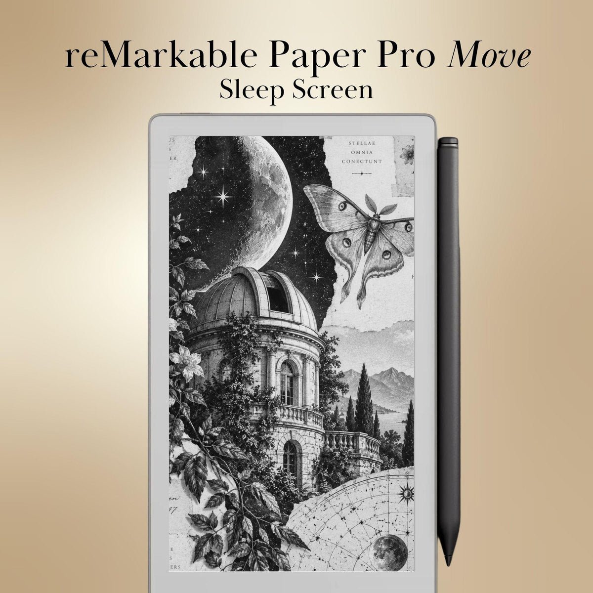 reMarkable Paper Pro Move — Antique Collage Sleep Screens, sepia + black & white