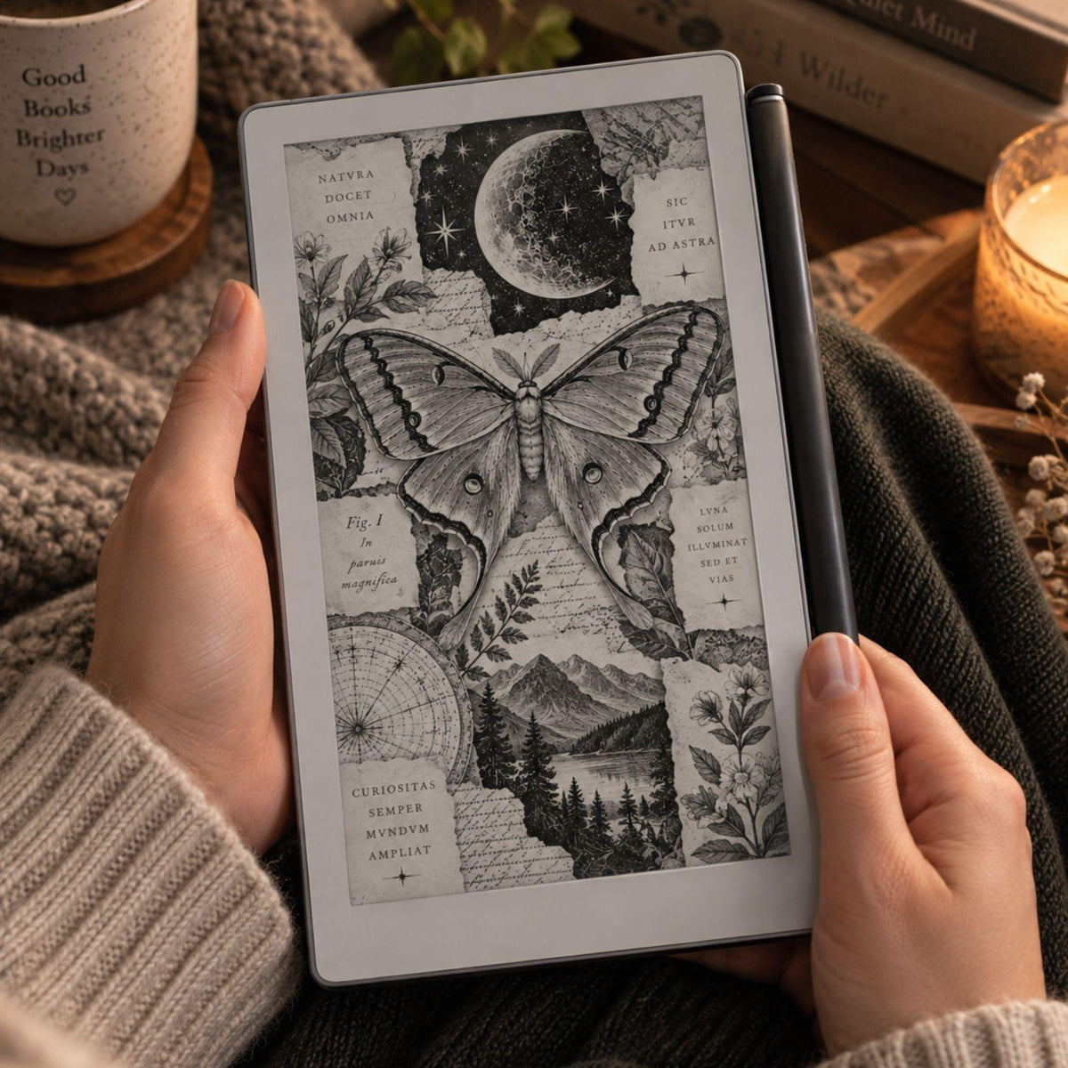 reMarkable Paper Pro Move — Antique Collage Sleep Screens, sepia + black & white