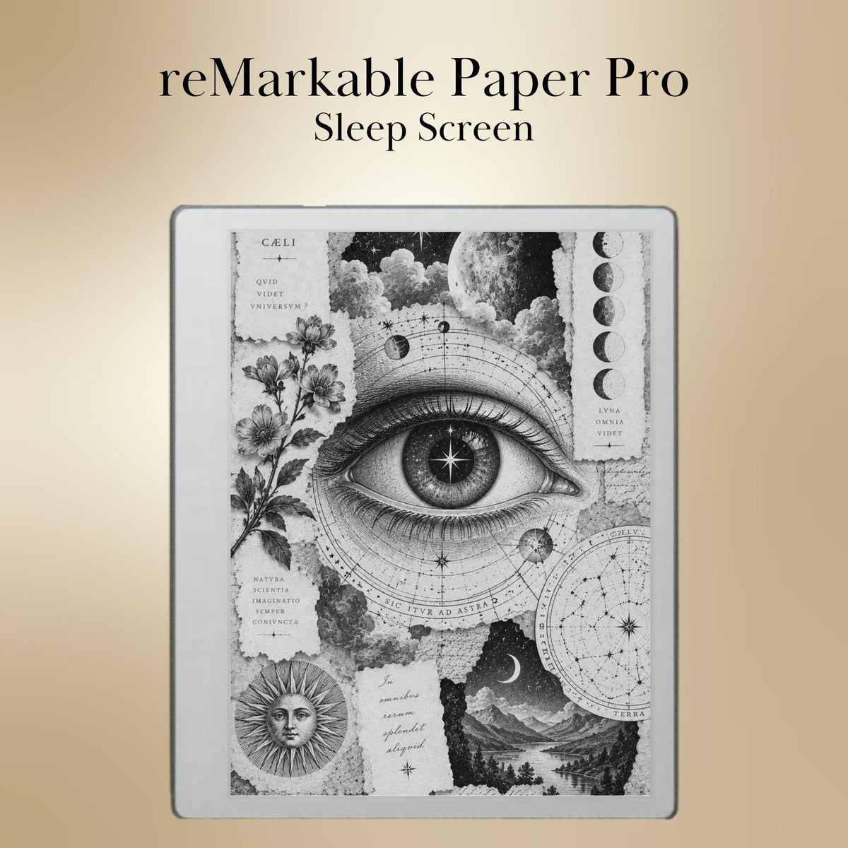 reMarkable Paper Pro & 2 — Antique Collage Sleep Screens, sepia + black & white