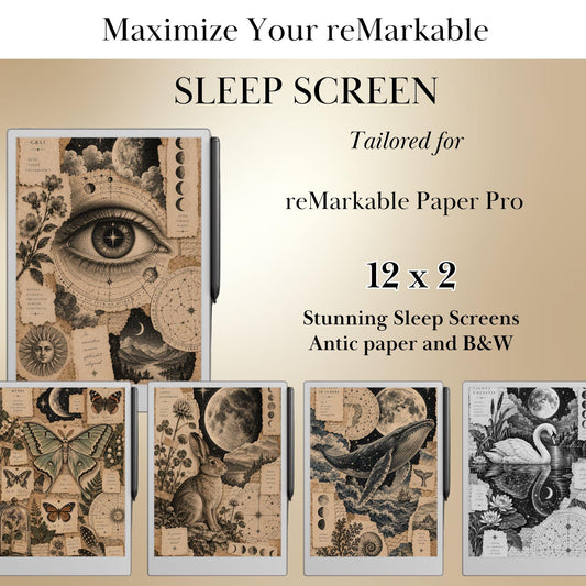 Antic Collage Sleep Screen Bundle for reMarkable Paper Pro, reMarkable Paper Pure & reMarkable 2 | Remarkable Templates