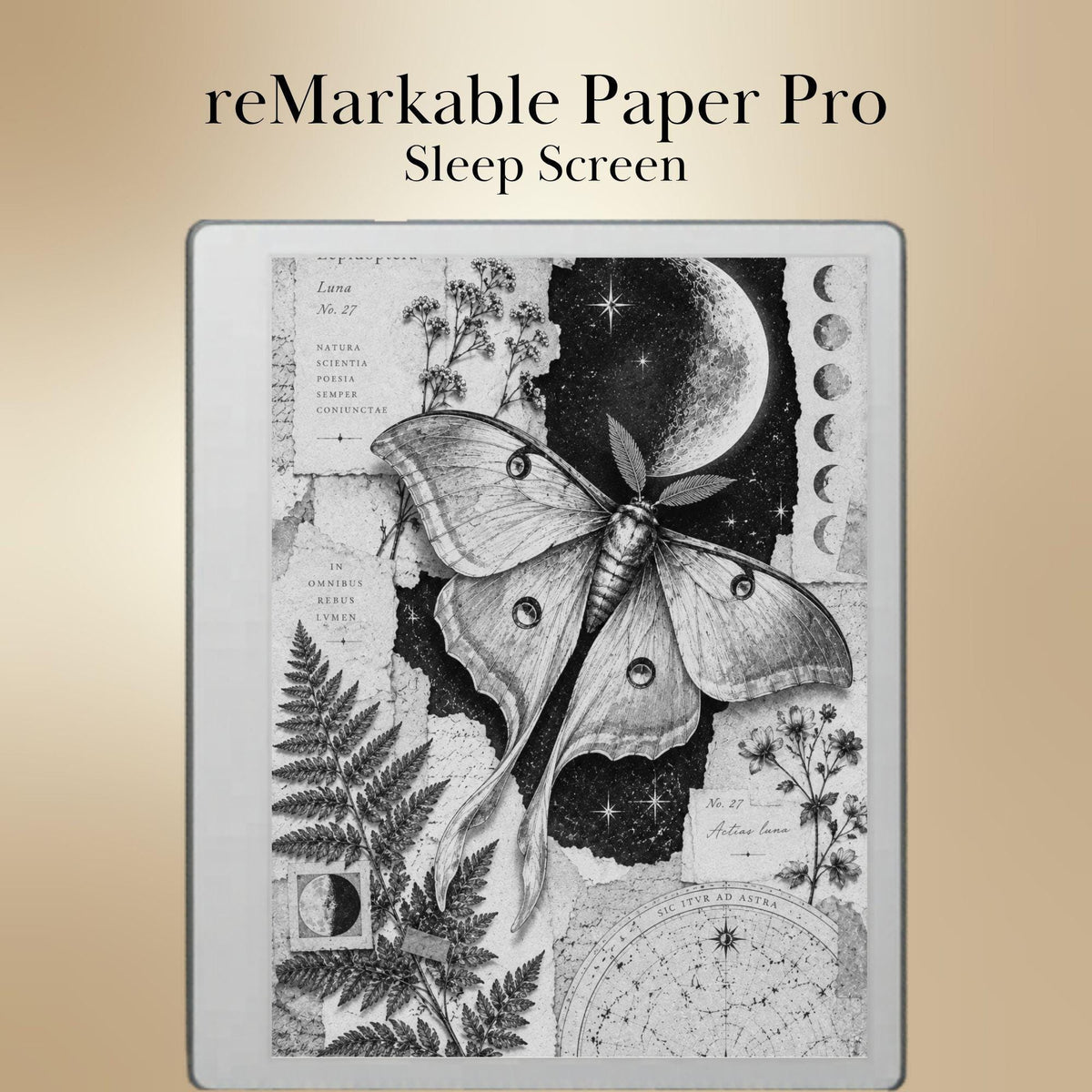 reMarkable Paper Pure & 2 — Antique Collage Sleep Screens, grayscale edition