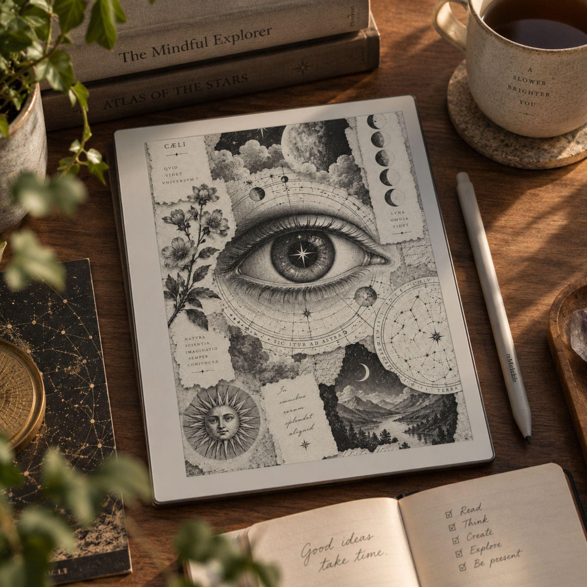 reMarkable Paper Pure & 2 — Antique Collage Sleep Screens, grayscale edition