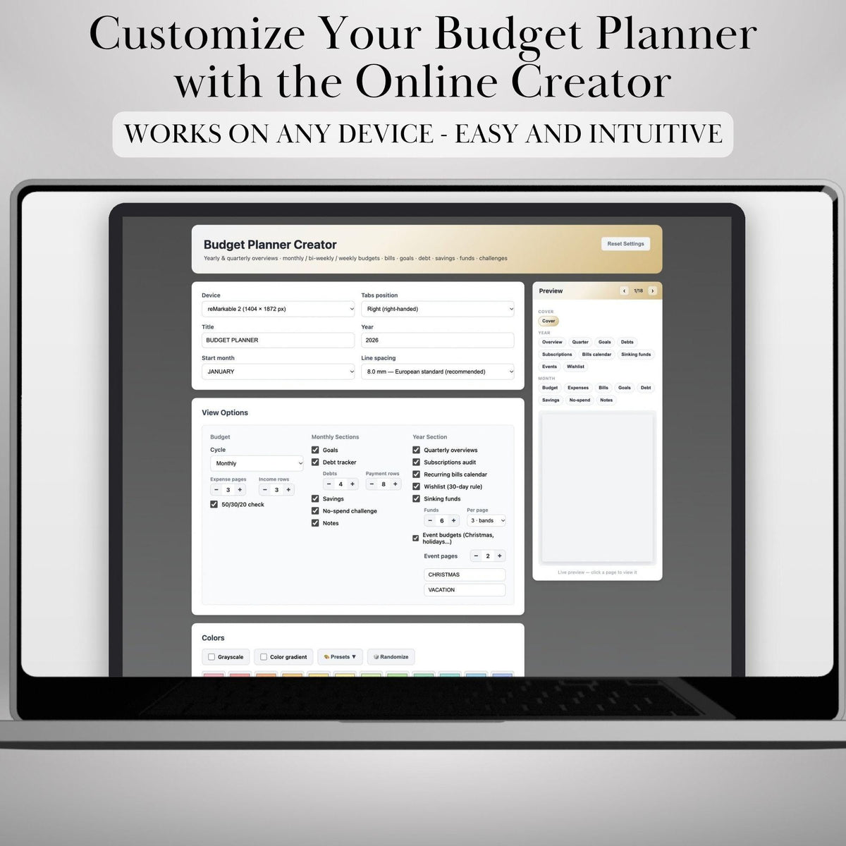 All reMarkable Devices — Budget Planner Creator, monthly budgets, savings & debt snowball