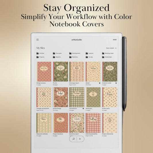 reMarkable Paper Pro — Cottagecore Notebook Covers, 20 floral & gingham designs