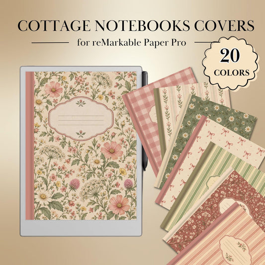 Digital Notebook Covers for reMarkable Paper Pro| 20 Floral, Gingham & Stripe Covers for Notebooks and Templates | Digital Download
