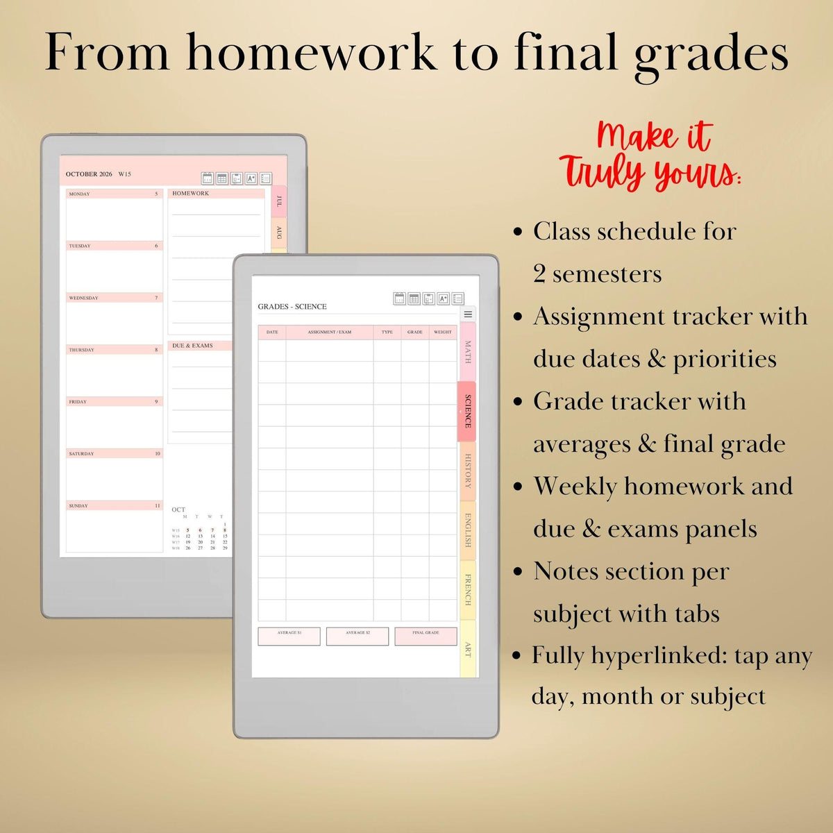 All reMarkable Devices — Student Planner Creator, academic year, grades & timetable