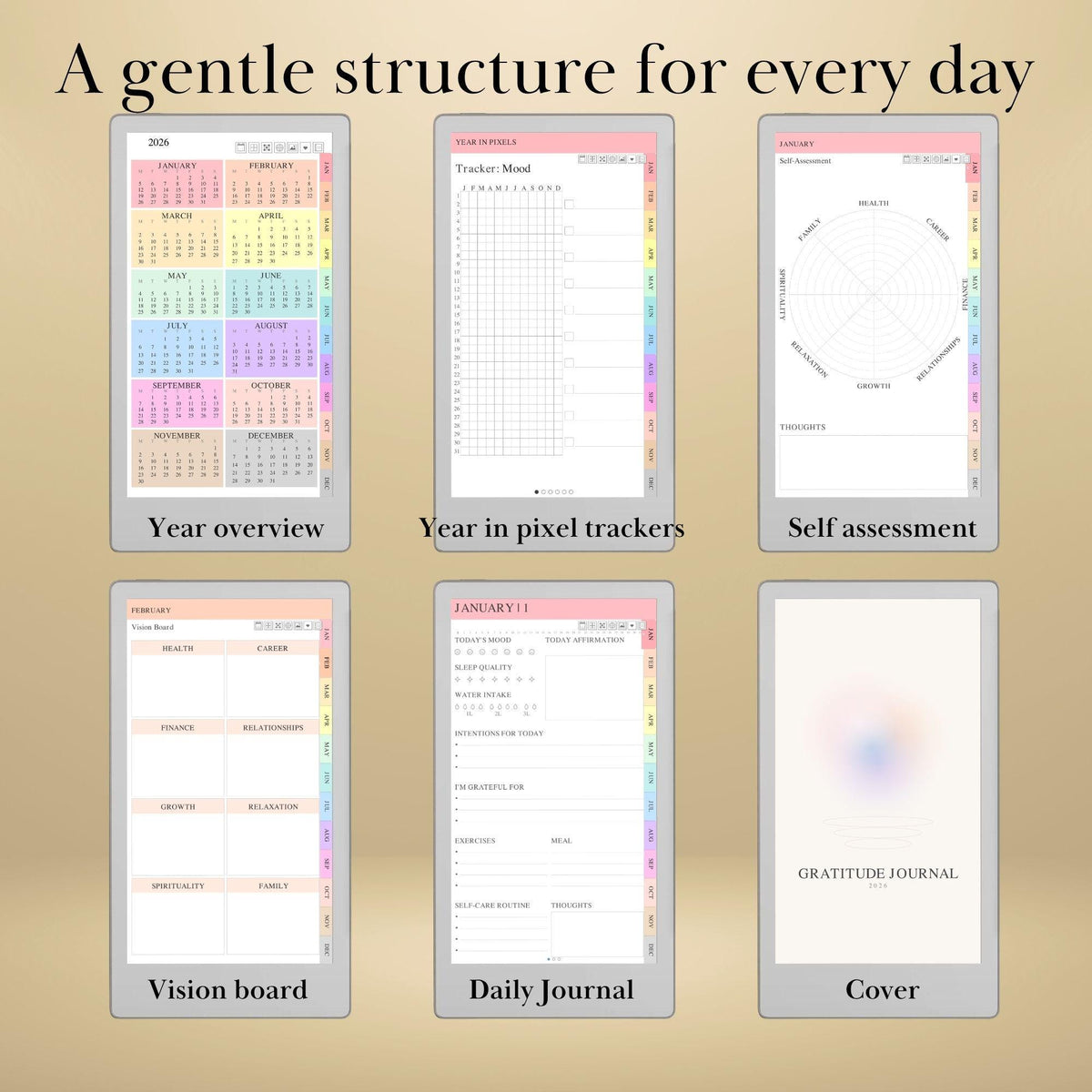 All reMarkable Devices — Wellness & Gratitude Journal Creator, mood tracker & year in pixels